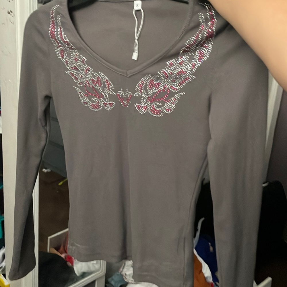 Cute y2k long sleeve shirt with reign stones